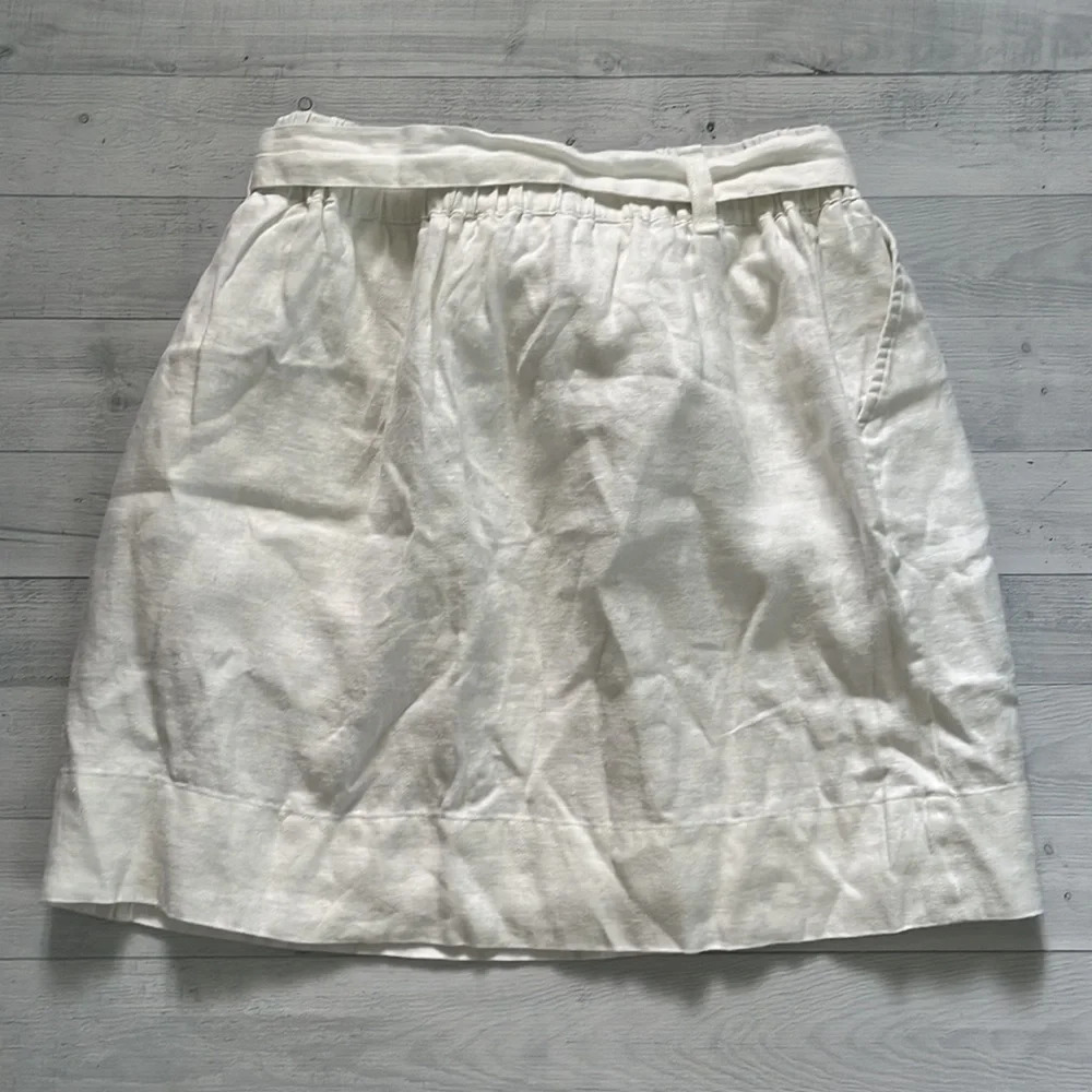 LOFT 100% Linen White High Waist Belted Skirt Size L - Picture 5 of 5